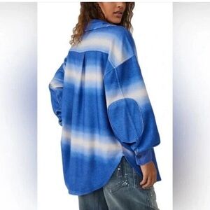 Free People Oversized Blue Printed Ruby Jacket Shacket Size Small
